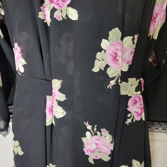 VTG Oscar de la Renta Pink Label M/L Black Pink Roses Floral Robe Nightgown Set - Picture 12 of 13